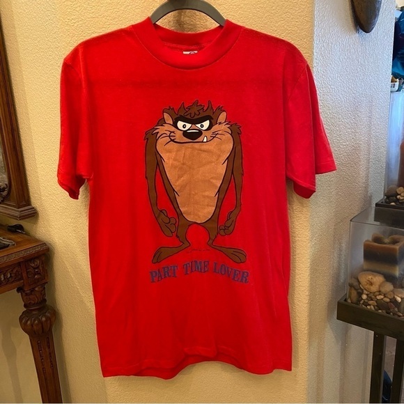 Vintage Taz ‘Part Time Lover’ 1983 Graphic Red T-Shirt Size Large-Made in USA - Picture 1 of 7